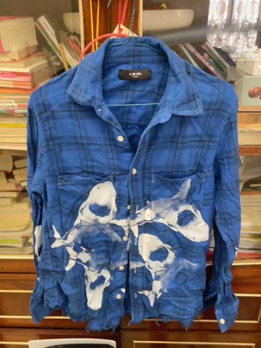 amiri-shark-plaid-shirtsMen's / US XS / EU 42 / 0BlueGently Used in Blue, Men's / US XS / EU 42 / 0,Gently Used